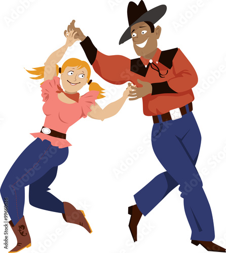 Young couple in western style clothes dancing, EPS 8 vector illustration, no transparencies