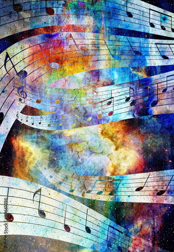 Canvas Print music note and abstrtact color background. spots background.
