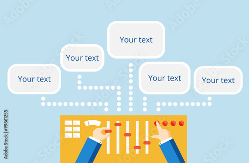 Panel for process control. Flat vector illustration of hands with control panel, eps 10.