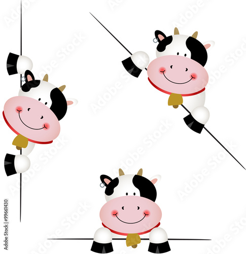 Cute cow peeking from behind in various positions

