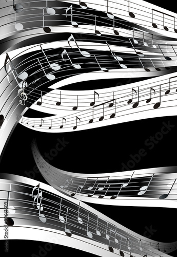music note and abstrtact color background. black and white.