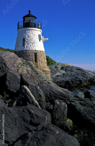 Stone Architecture of Castle Hill Lighthouse in Newport, Rhode Island © alwoodphoto