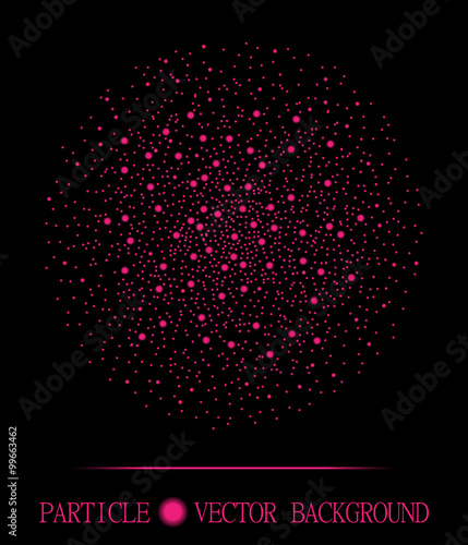 Abstract shpere of pink glowing light particles space black background. Atomic explosion technology design. Style background for presentation, cards, scientific and jewelry design. Vector illustration