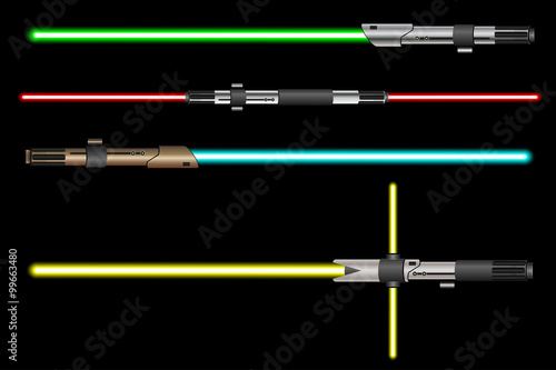 Variety of new design light swords on black background. Vector illustration