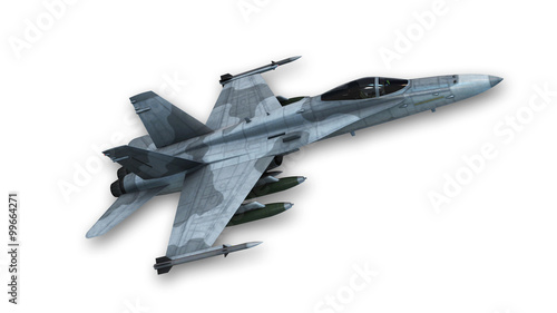 Super sonic fighter jet taking off,  plane isolated on white background