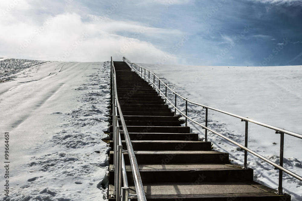 Steps to top of Mount Trashmore in Virginia Beach, Virginia after a heavy snowfall