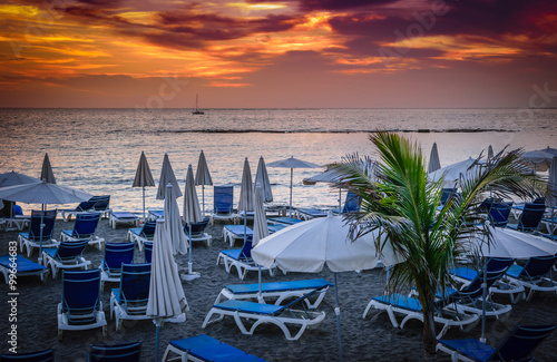 los cristianos beach  at the sunset tenerife