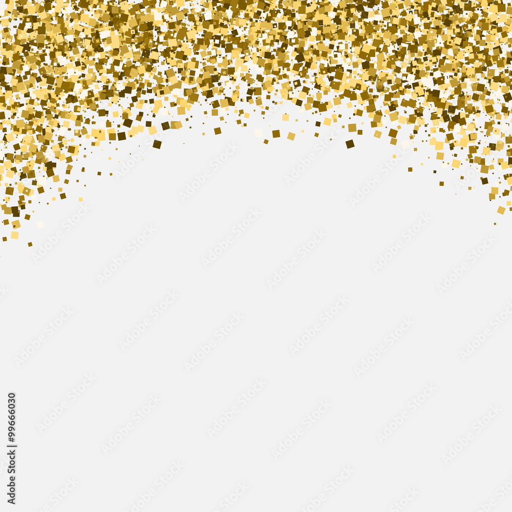 Gold glitter shimmery heading. Invitation card or flyer with sparkling