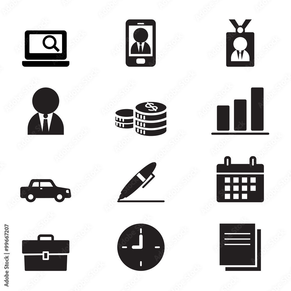 Silhouette Businessman and office tools icon set Silhouette Businessman and office tools icon set