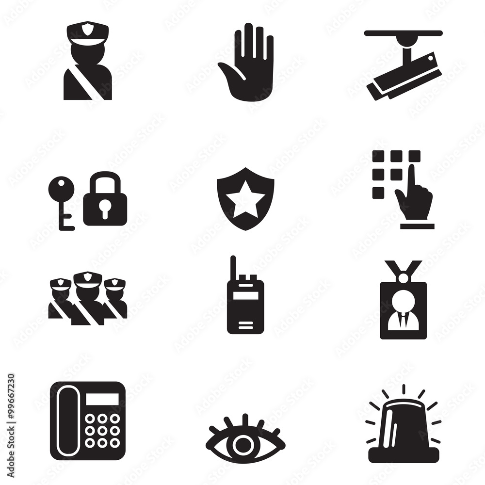 Silhouette security icons set
