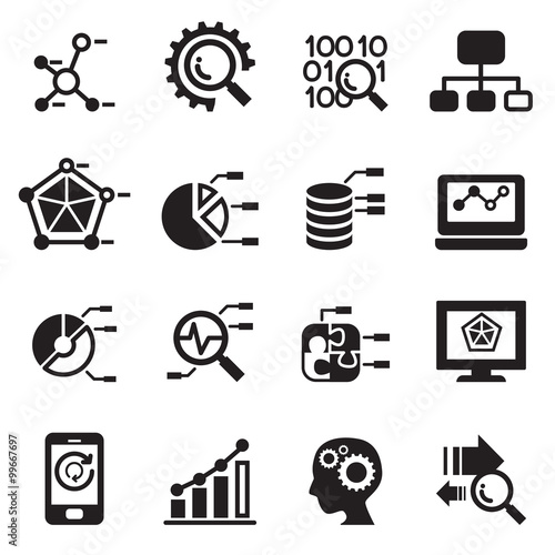 Data mining, Database, Data analysis icons set