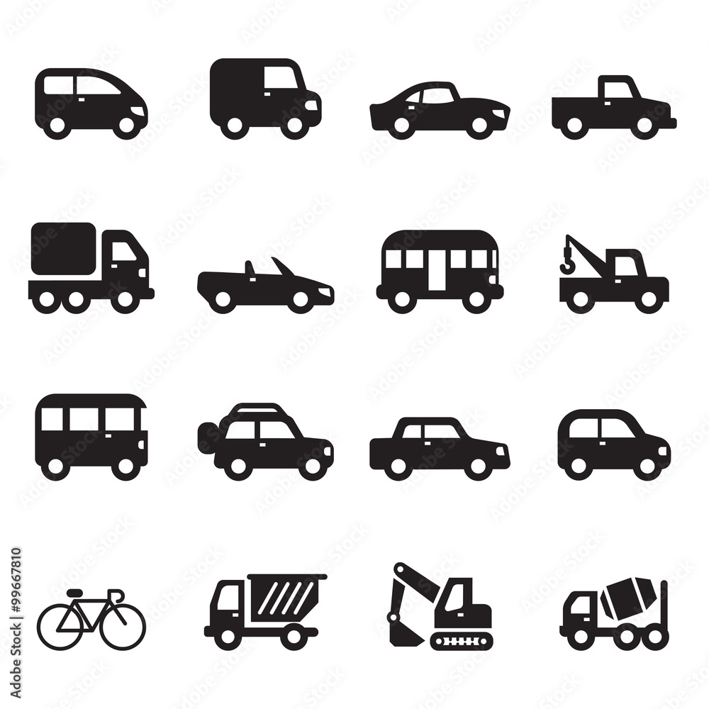 Silhouette car icons set