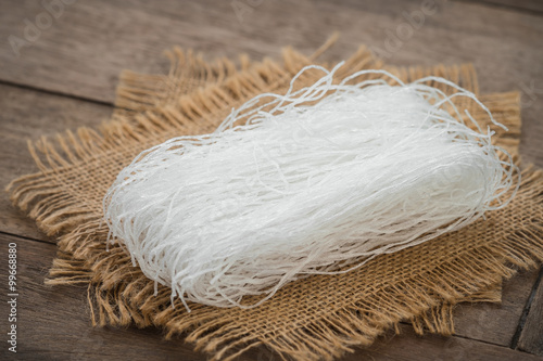 Mung bean vermicelli on sackcloth photo