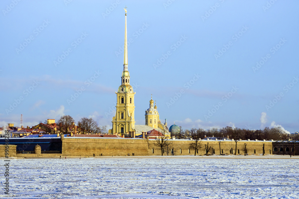 Peter and Paul Fortress in St. Petersburg in winter