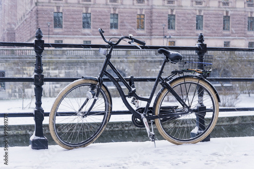 bicycle on the street in winter