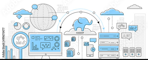 hadoop big data concept, info graphic business line icon - flat design vector