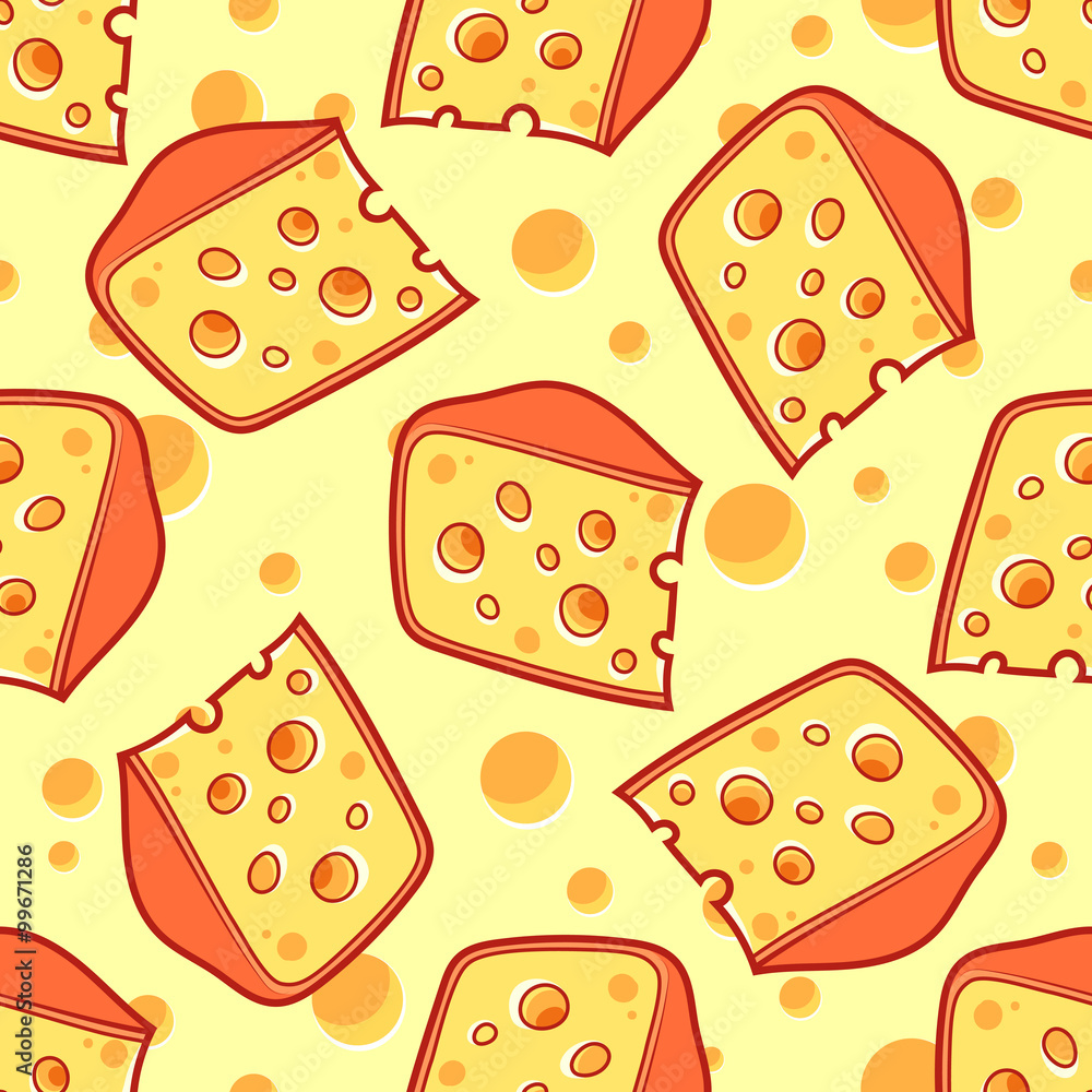 Seamless pattern with a slice of cheese on a light yellow backgr Seamless pattern with a slice of cheese on a light yellow backgr