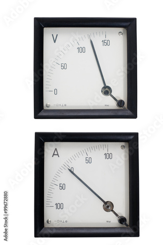 Analog instruments ammeter and voltmeter isolated on white