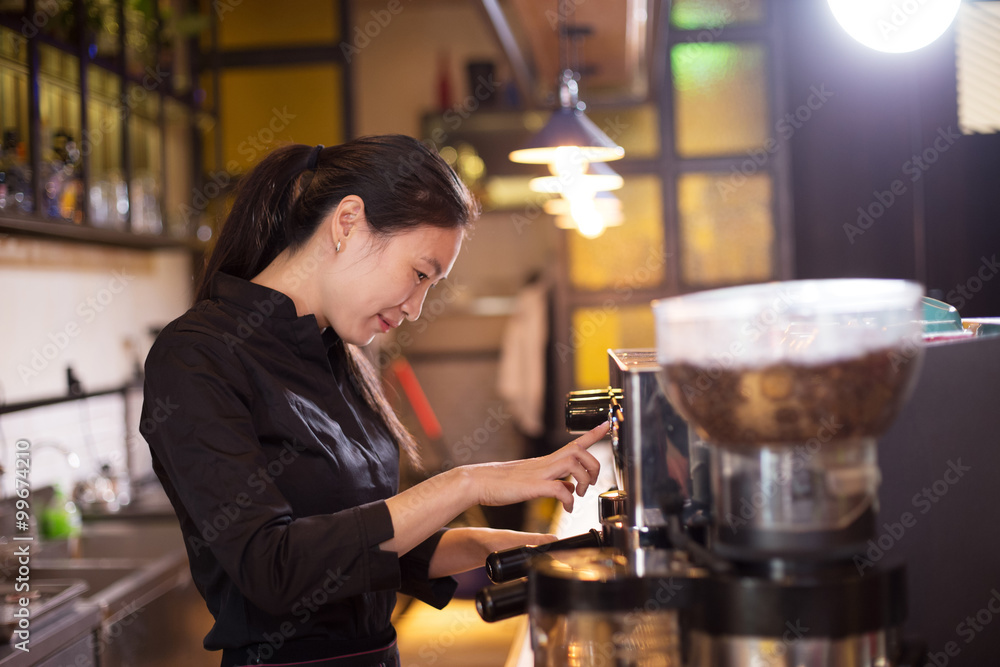 waitress serving in modern cafe