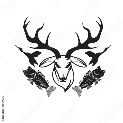 hunting and fishing vintage emblem vector design template