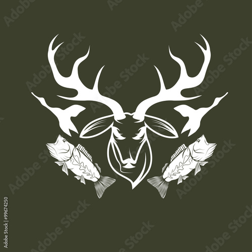 hunting and fishing vintage emblem vector design template