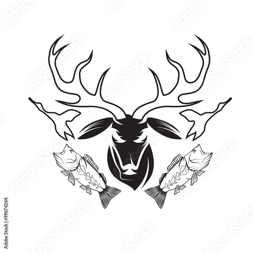 hunting and fishing vintage emblem vector design template
