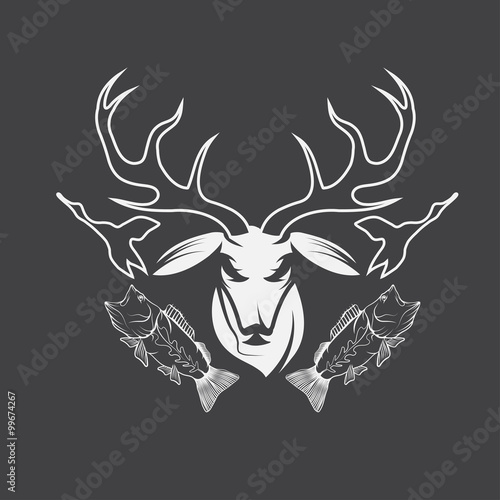 hunting and fishing vintage emblem vector design template