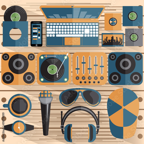 flat design vector illustration of dj and music theme