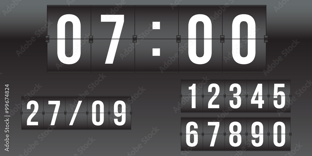 vector scoreboard, retro flip clock, black and white numbers isolated vector scoreboard, retro flip clock, black and white numbers isolated