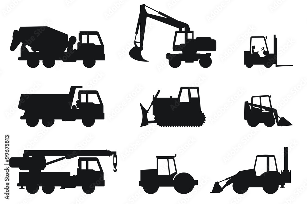 Construction machines silhouettes. Construction machines silhouettes.