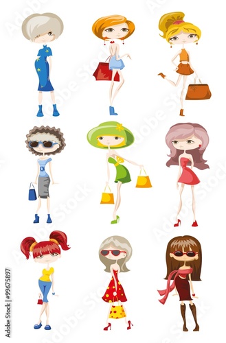 Cartoon fashionable girls 