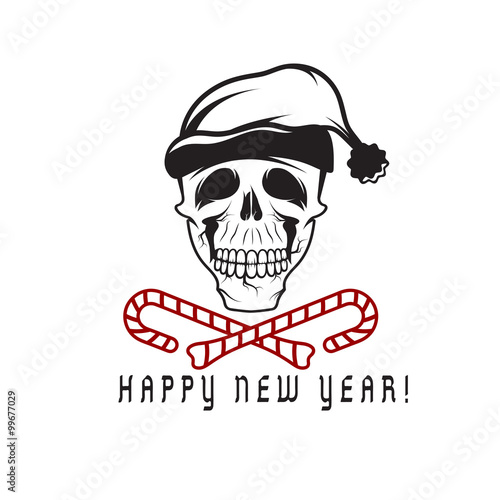 skull with candies in his mouth and a Santa Claus hat