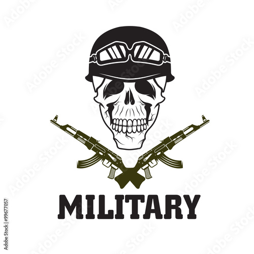 Canvas Print military emblem with skull and automatic guns