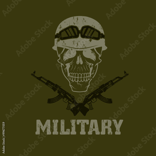 Billede på lærred grunge military emblem with skull and automatic guns