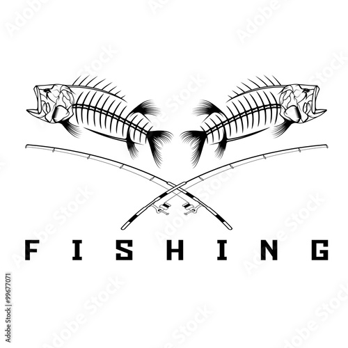 vintage fishing emblem with skeleton of bass