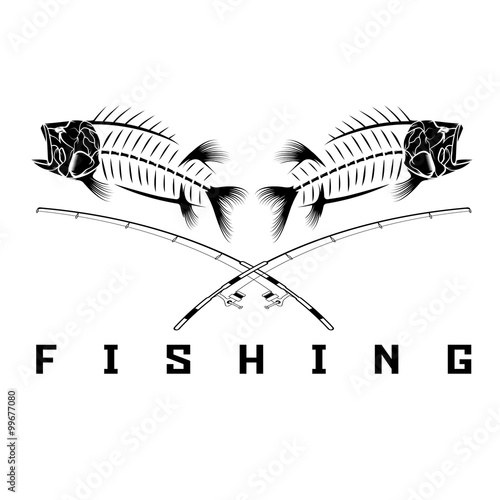 vintage fishing emblem with skeleton of bass