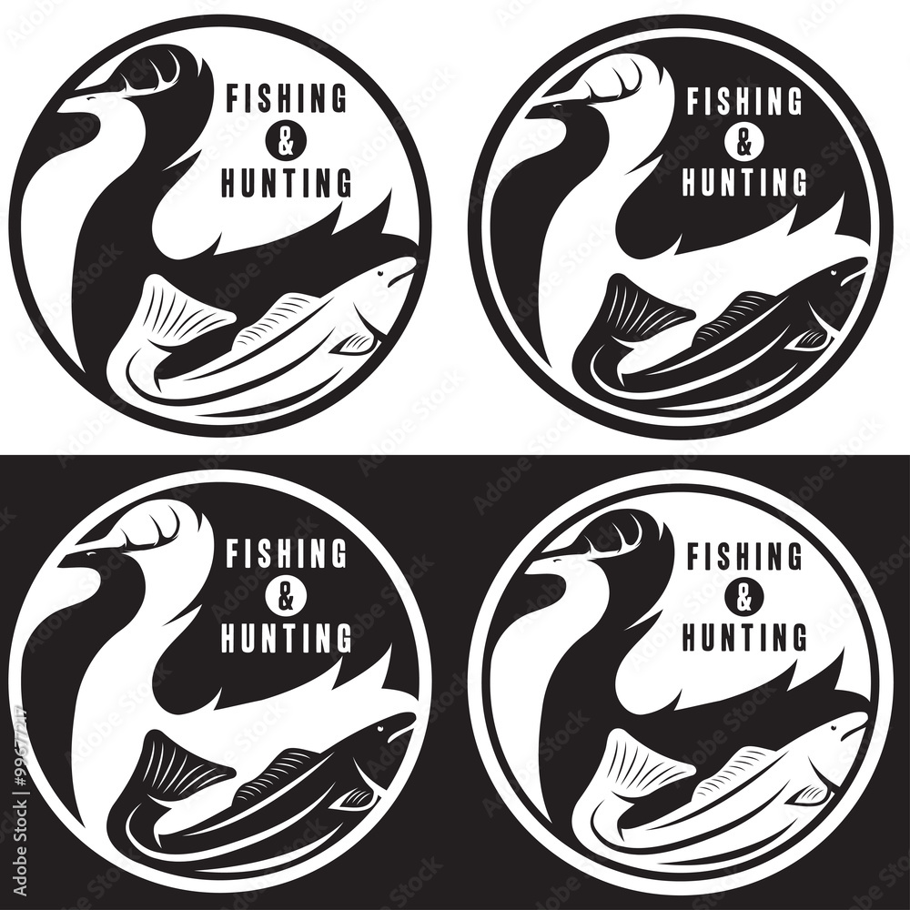 negative space concept of hunting and fishing theme,vintage vect negative space concept of hunting and fishing theme,vintage vect