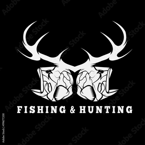 hunting and fishing vintage emblem with skulls of animals