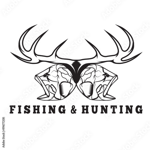 hunting and fishing vintage emblem with skulls of animals