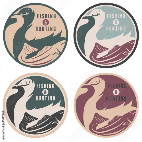negative space concept of hunting and fishing theme,vintage vect