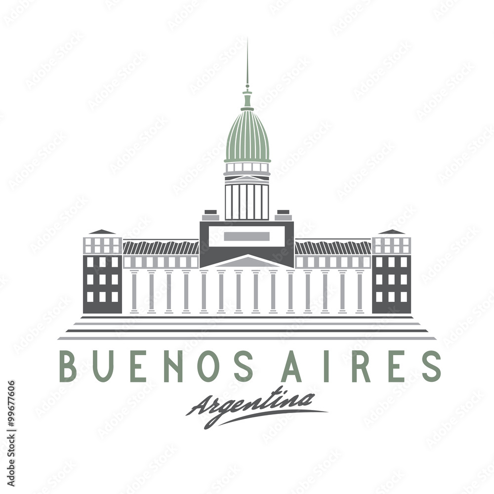 Building of Congress in Buenos Aires, Argentina, vector illustra
