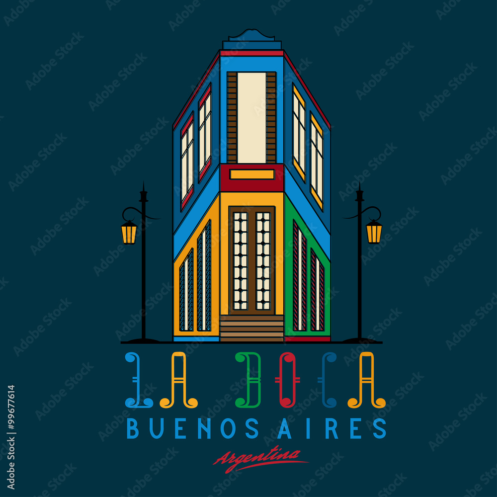 Vector illustration Caminito street in La Boca neighborhood of B Vector illustration Caminito street in La Boca neighborhood of B