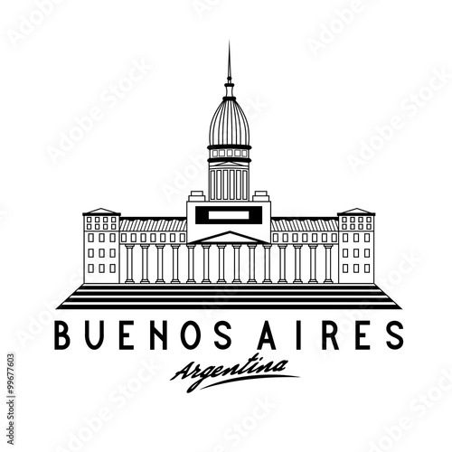 Building of Congress in Buenos Aires, Argentina, vector illustra