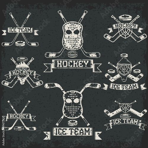 hockey sport club grunge vintage labels set