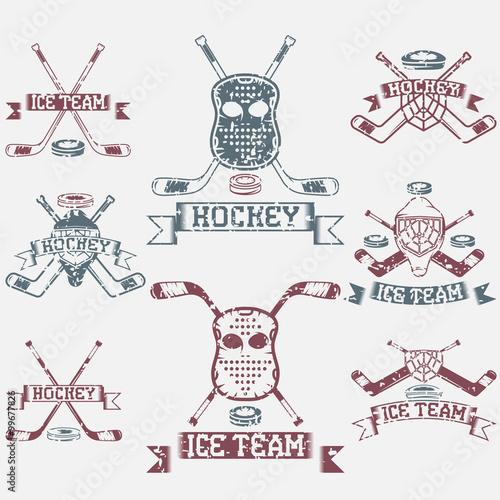 hockey sport club grunge vintage labels set