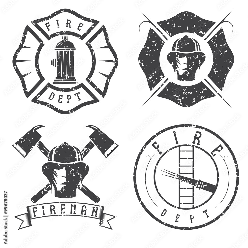 Fototapeta premium grunge set of fire department emblems and badges
