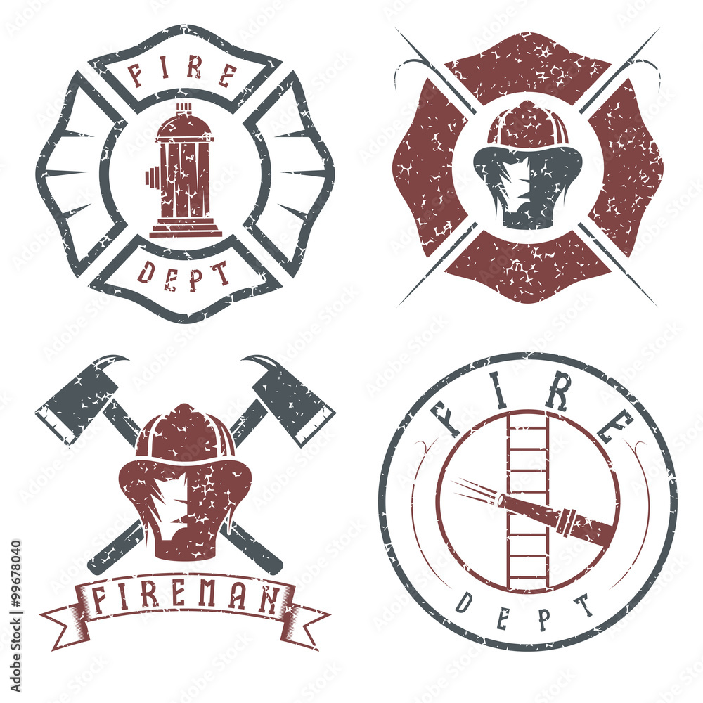 Fototapeta premium grunge set of fire department emblems and badges