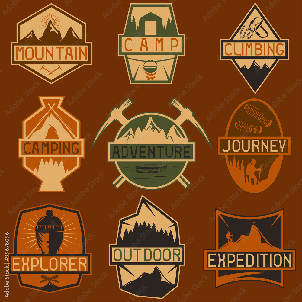 set of vintage labels mountain adventure ,hiking and climbing