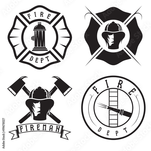 Set of fire department emblems and badges