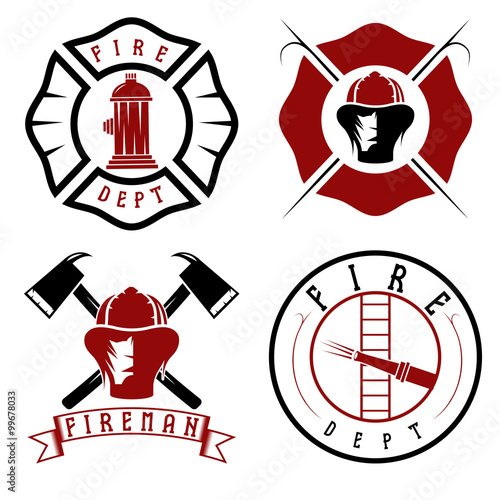 Set of fire department emblems and badges